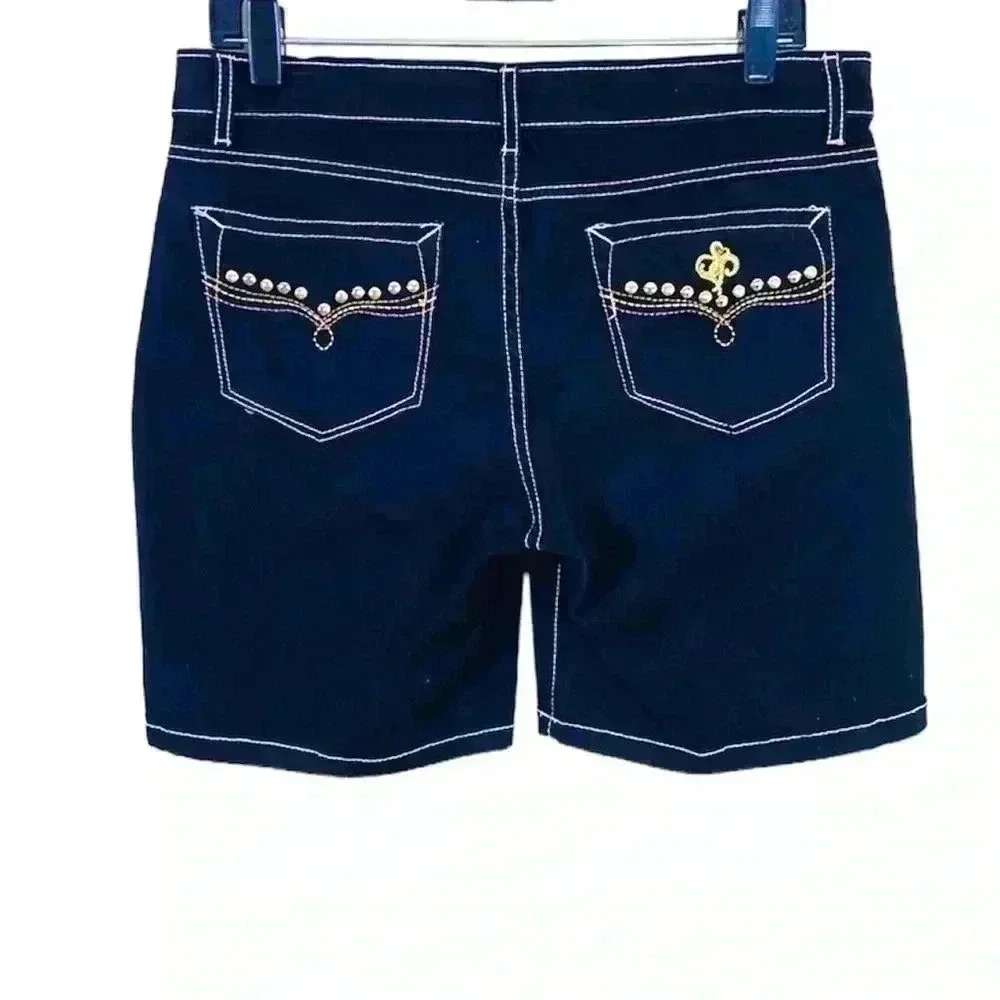 Southpole Black Super Stretchy Embellished Denim Shorts Size 9
